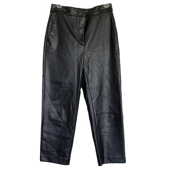 Ann Taylor Pants Size 4 Petite Imitation Leather  High Waist Punkcore Rock Edgy - Picture 1 of 13
